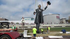 The "Return Visit" Sculpture was erected outside the Peoria Riverfront Museum in Sept. 2017.