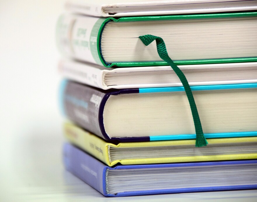 A stack of textbooks