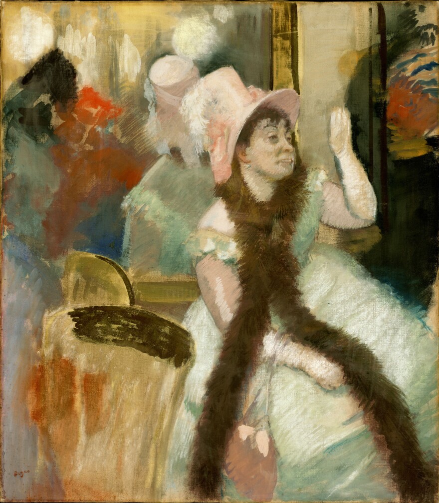 It's possible that Cassatt's use of unconventional materials inspired Degas' textured surface on <em>Portrait after a Costume Ball</em> (1879).