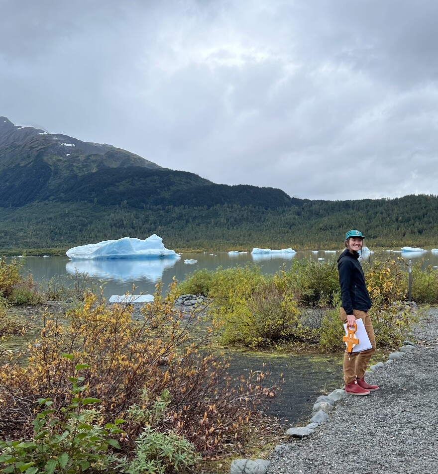 Alice Bandeian works near Spencer Glacier in 2024.