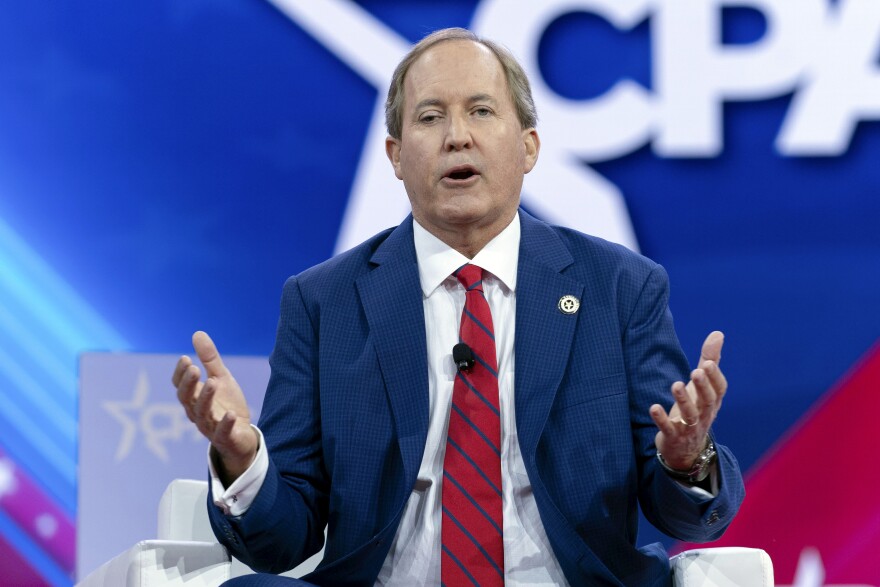 Texas Attorney General Ken Paxton speaks during the Conservative Political Action Conference, CPAC 2024, at the National Harbor in Oxon Hill, Md., Feb. 23, 2024.