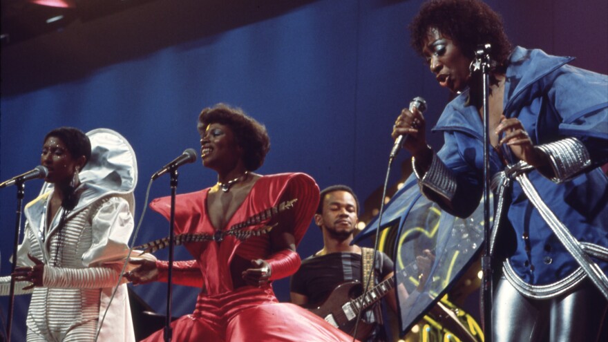 Labelle (from left to right: Nona Hendryx, Sarah Dash, Patti LaBelle) performs on Soul Train episode 154, aired Oct. 18, 1975.