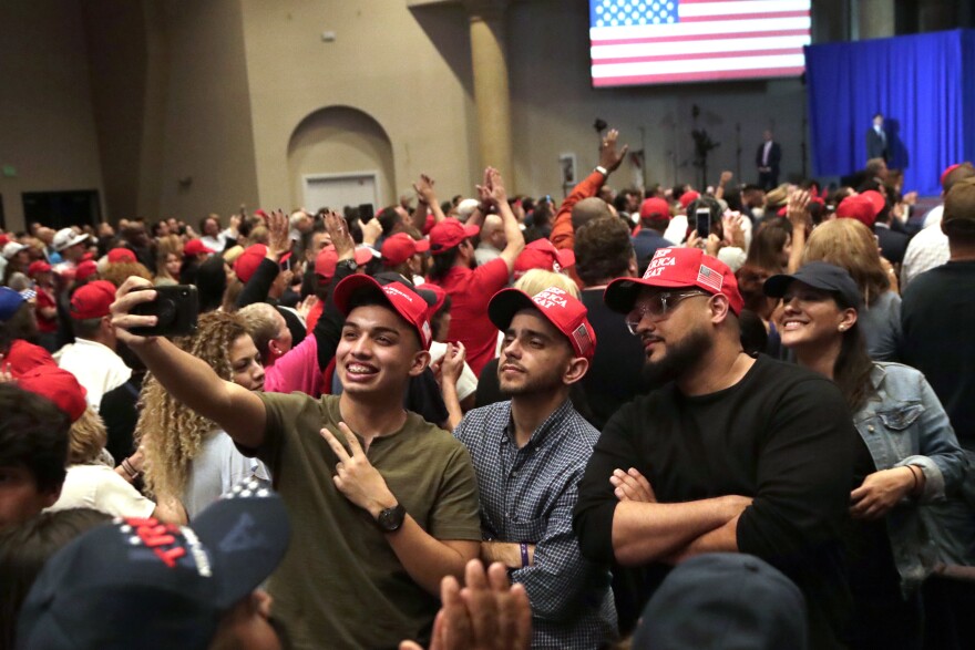 Supporters of President Donald Trump take a selfie during a rally for evangelical supporters at the King Jesus International Ministry church, Friday, Jan. 3, 2020, in Miami.