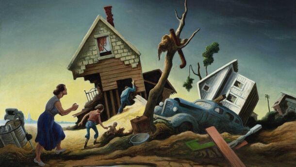 Thomas Hart Benton captured the 1951 Flood's grim aftermath in his painting 'Flood Disaster' also called 'Home Coming - Kaw Valley '