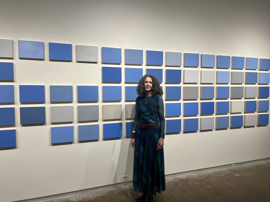 Susan Seaborn, a graduate student at Texas Woman's University, standing in front of "The Sky Above Me" at Dallas Contemporary on February 13, 2026.