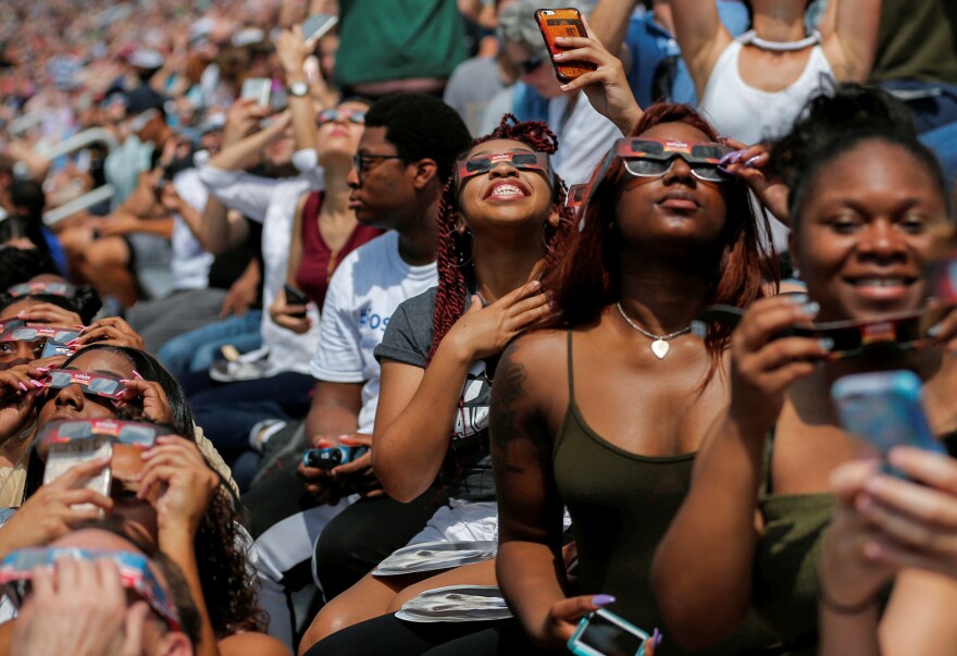 Moments before the total eclipse at the football stadium at Southern Illinois University in Carbondale, Ill.