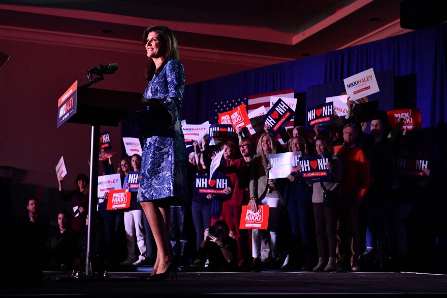 Republican presidential hopeful and former U.N. Ambassador Nikki Haley speaks after results came in for the New Hampshire primaries during a watch party in Concord, N.H., on Tuesday.