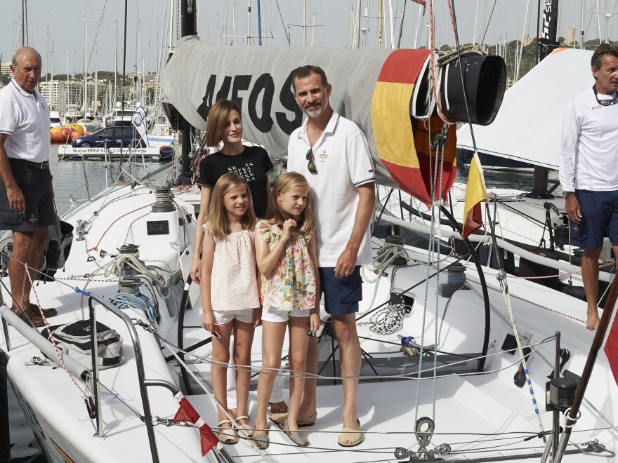 Spain's King Felipe VI, Queen Letizia and daughters Princess Leonor (right) and Princess Sofia (left) attended the Royal Cup yacht race last August in Mallorca.