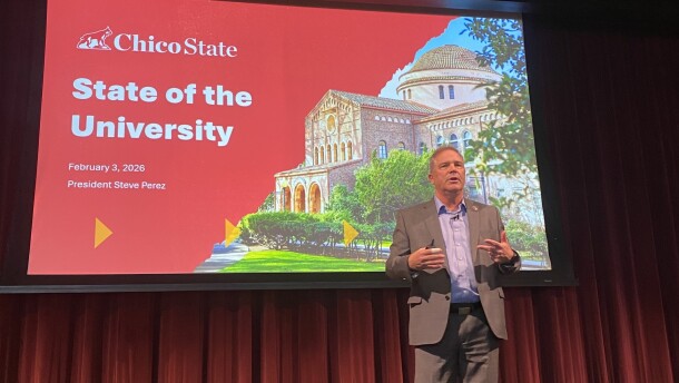 Chico State President Steve Perez gives his State of the University Address on Tuesday, Feb. 3, 2026 in Chico, Calif.