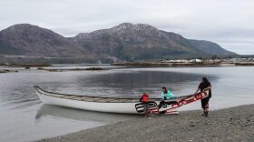 Nahaaygm Łagyigyedm, or Spirit of Our Ancestors, sits ashore One Tree Island outside of Metlakatla.