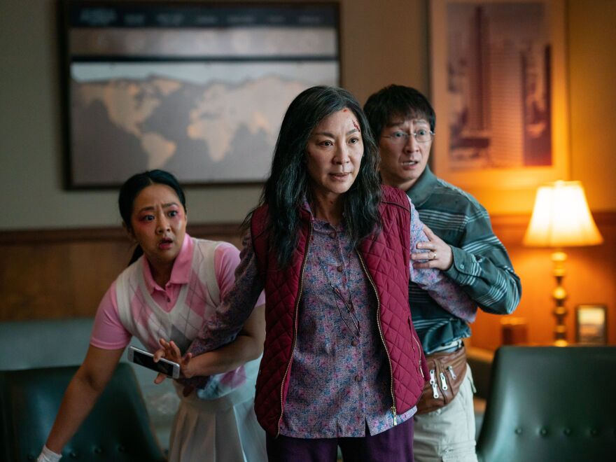 Stephanie Hsu, Michelle Yeoh and Ke Huy Quan in "Everything Everywhere All at Once"