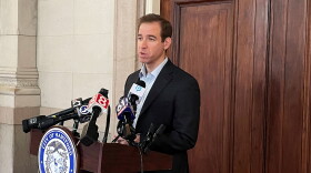Hartford mayor Luke Bronin speaking at city hall about a new program that gives a $10,000 forgivable loan to city employees to buy a house in Hartford December 27, 2023.