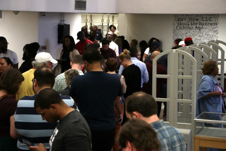 Votters waited on long lines at Texas Southern University on Super Tuesday, in part due to unplugged voting machines.