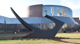 Ronald Bladen's "Sonar Tide" sculpture was rededicated on Sept. 13, 2022. The public artwork was restored over more than 300 hours by Bradley University's Fisher Stolz and Jaci Willis.