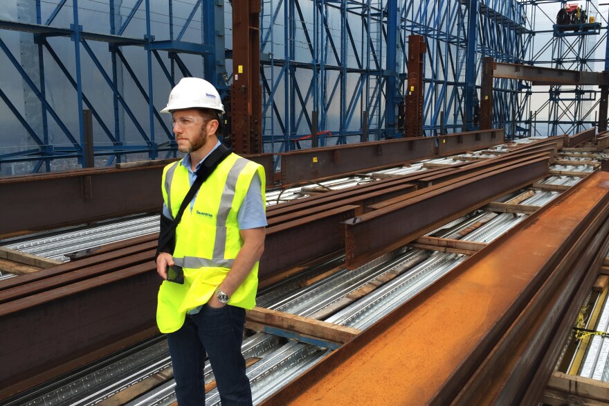 Jeremy Moss, who manages leasing for Silverstein Properties, stands on what will be the 75th floor of Three World Trade Center.