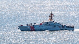 The U.S. Coast Guard Cutter Vincent Danz sails into the New York Harbor, May 20, 2026. The Vincent Danz will be homeported on Guam.