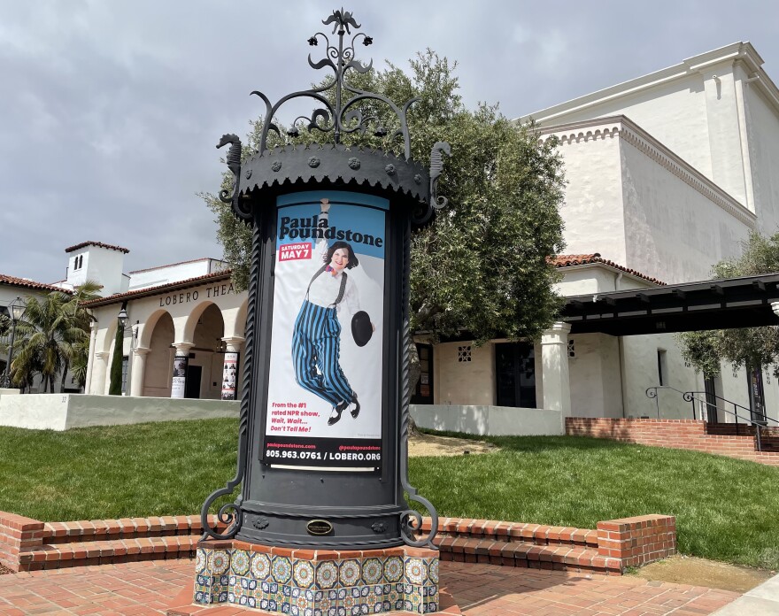 The Lobero Theater in Santa Barbara announcing Paula Poundstone's show.