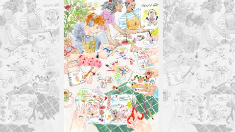 Illustrated analog art making class.