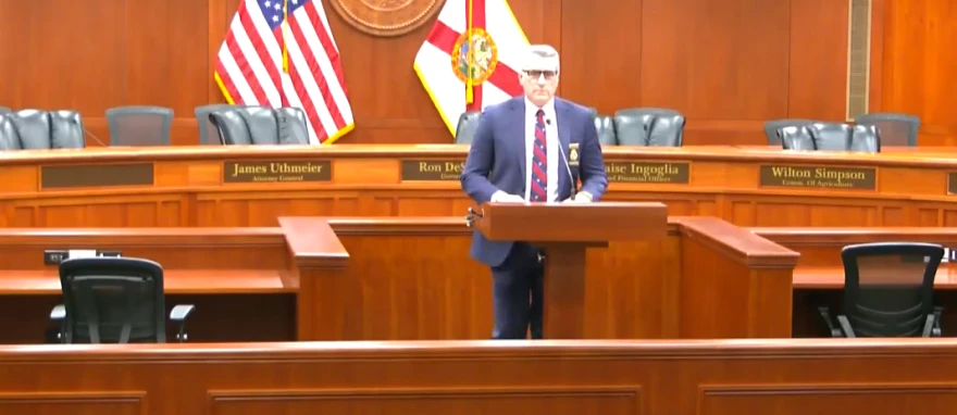 FDLE head Mark Glass presents emergency rule during Florida Cabinet meeting on September 11, 2026.