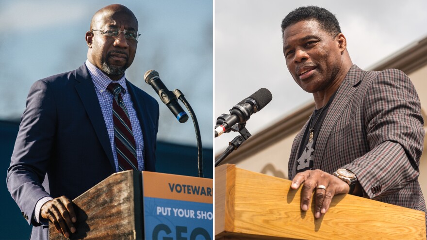 Sen. Raphael Warnock (D-Ga.) (left) and Republican nominee Hershel Walker (right) are the major party nominees in the Georgia Senate race