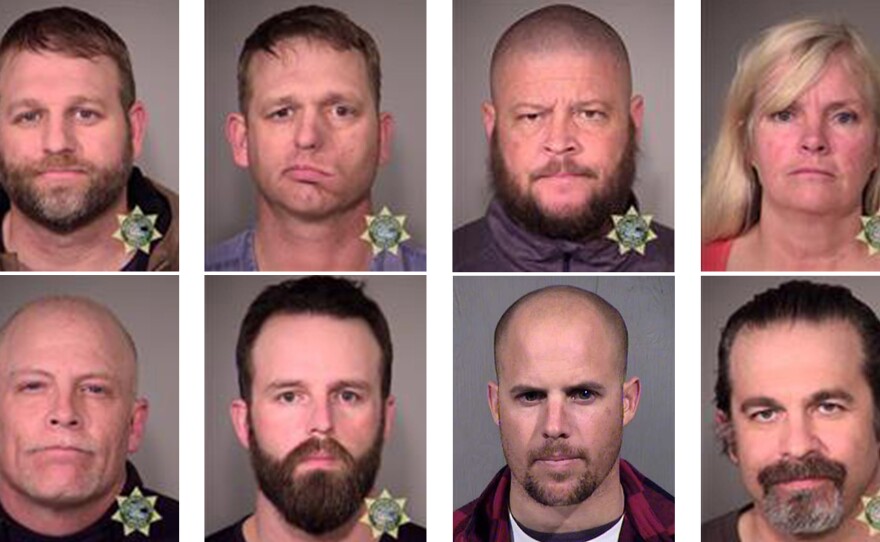 Eight people who were involved in the occupation of the headquarters of the Malheur National Wildlife Refuge in Oregon were arrested on Tuesday. (Top, from left) Ammon Bundy, Ryan Bundy, Brian Cavalier and Shawna Cox. (Bottom, from left) Joseph Donald O'Shaughnessy, Ryan Payne, Jon Eric Ritzheimer and Peter Santilli.