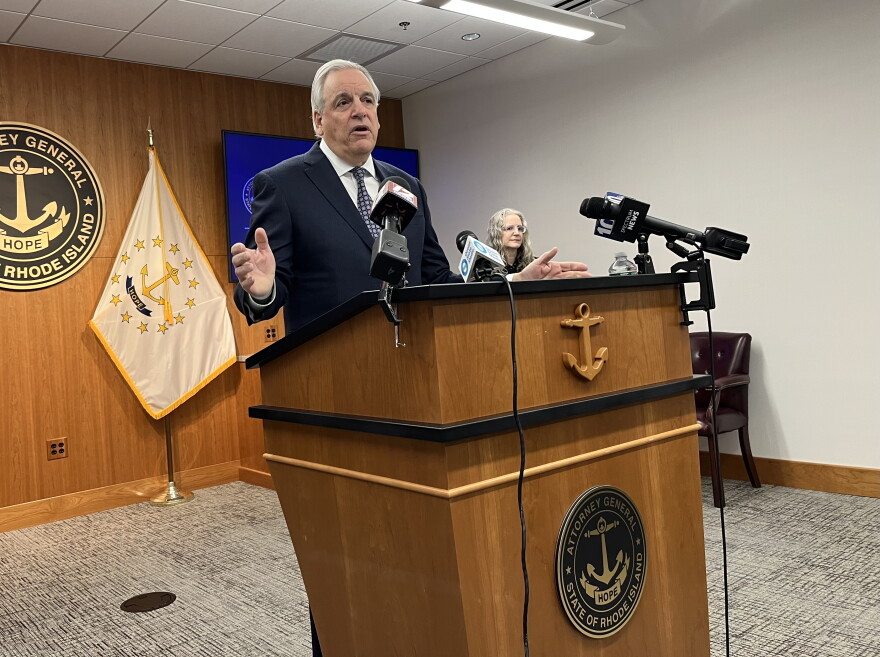 Attorney General Peter Neronha makes a point while discussing RI's healthcare crisis. Ian Donnis/Ocean State Media
