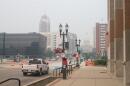 smoky skies in downtown lansing