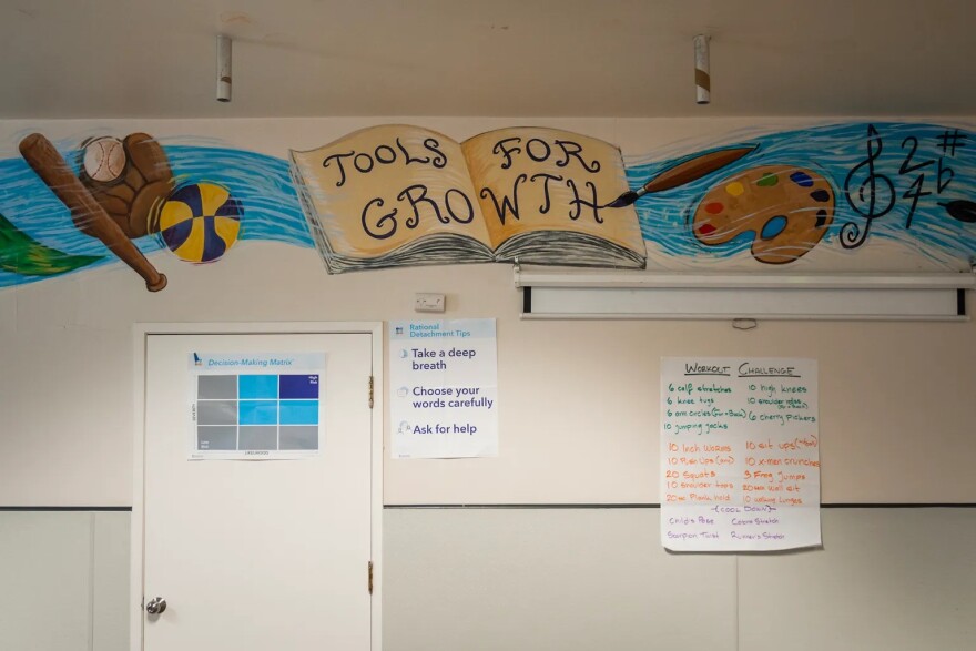 A mural in the recreation room at Sycamores El Nido campus in Altadena on June 30, 2023.