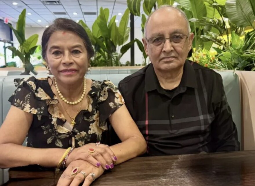 Khem Raj Poudel and his wife, Bijaya Laxmi Poudel. The couple was granted asylum and settled in Florida after fleeing Nepal due to political violence. There have been issues getting needed medical benefits in Florida.