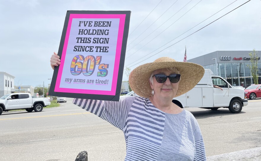 Pro-choice activists rally in Hyannis on May 14, 2022.