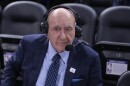 Dick Vitale prepares to announce an NCAA college basketball game in 2022. Vitale says he has been diagnosed with cancer for a third time. Vitale tweeted Wednesday, July 12, 2023, that he had surgery in Boston, and tests revealed that he has vocal cord cancer. He said he will undergo six weeks of radiation treatments.