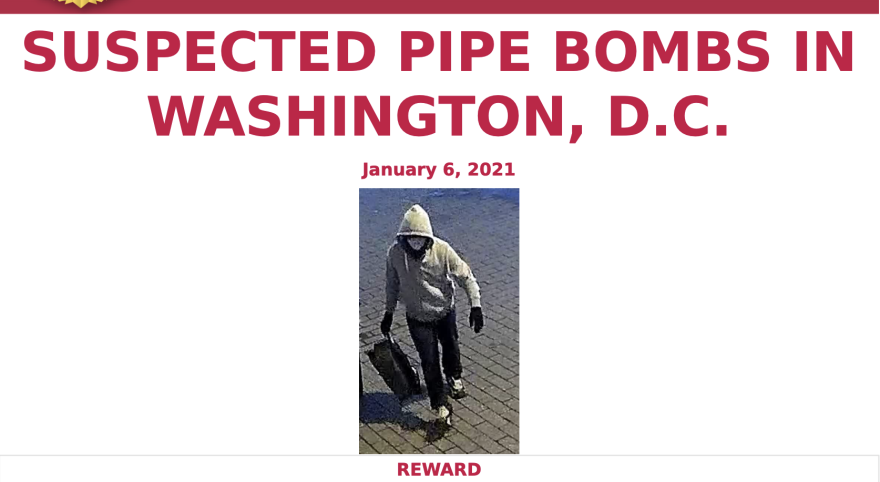 The FBI is offering a reward for information about a person who placed pipe bomb devices in Washington, D.C., on Wednesday.