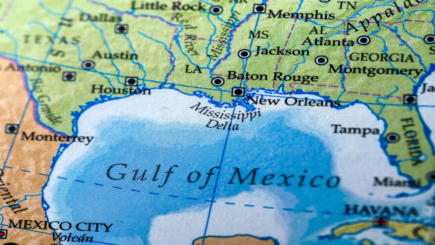 A map showing the Gulf of Mexico