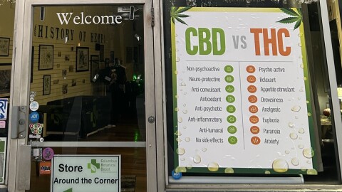 Columbus Botanical Depot in Clintonville displays a sign showing the difference between CBD and THC, two chemicals derived from marijuana plants.
