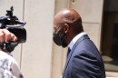Andrew Gillum faces questions from reporters as he leaves the federal courthouse in Tallahassee after pleading not guilty to federal charges