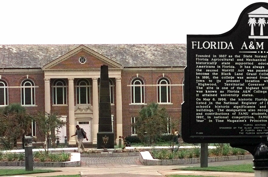 A student crosses the campus of Florida A&M University.