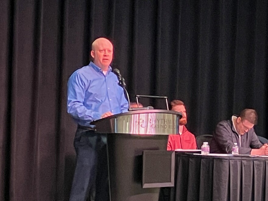 CIPCO CEO and General Manager Andrew St. John speaks at the IUC meeting Monday at Rhythm City Casino Event Center.