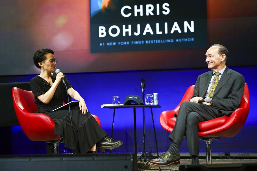 Where We Live Host Catherine Shen speaking to Author Chris Bohjalian at the Westport Library August 3, 2026.