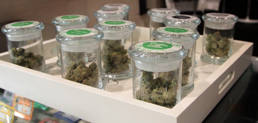 Cannabis for sale at Native Roots Dispensary in downtown Denver. (Dean Russell/Here & Now)
