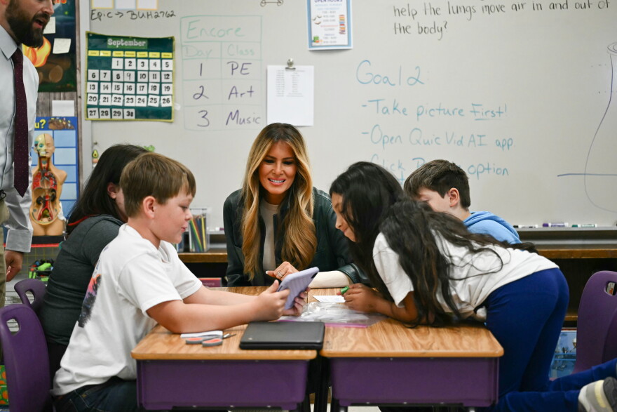 First Lady Melania Trump meets with students at Mountain View Elementary School in Jefferson, N.C., Tuesday, Sept. 15, 2026.