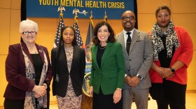 Gov. Kathy Hochul addressed teen mental health issues at a summit on June 15, 2023. New York state Office of Mental Health Commissioner Dr. Ann Marie Sullivan is at left.