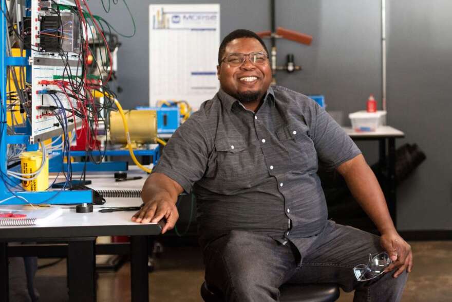 Cory Orr is a student in the mechatronics program at Valencia. Photo: Tina Russell for The Hechinger Report