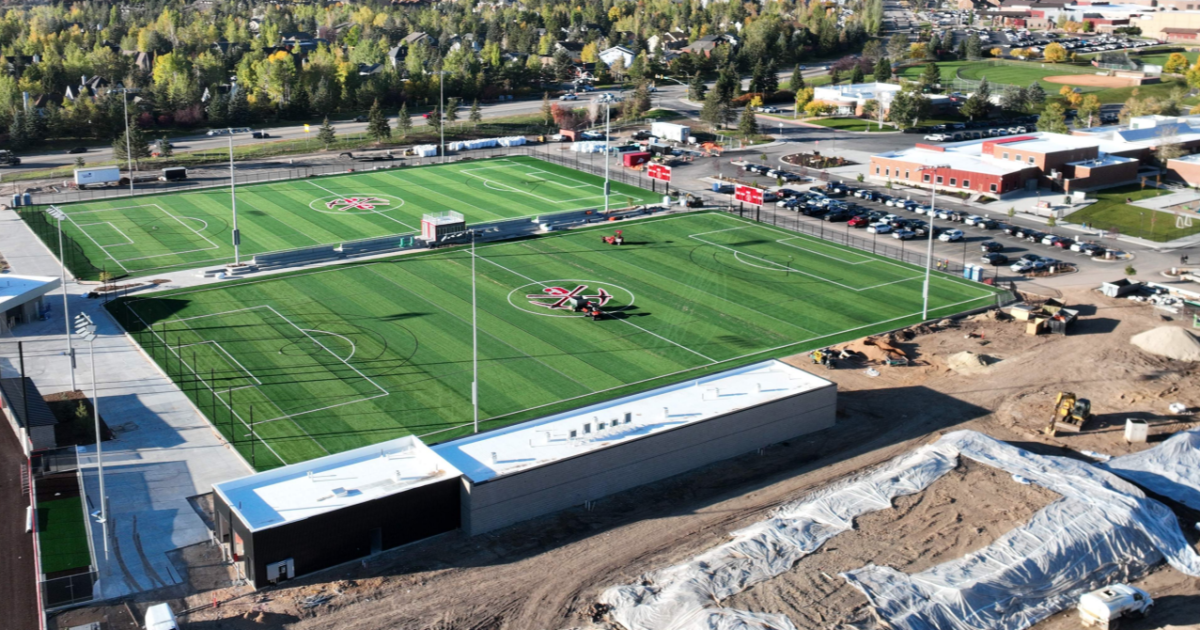 A view from above of construction progress on the Park City School District's Treasure Mountain Sports Complex.