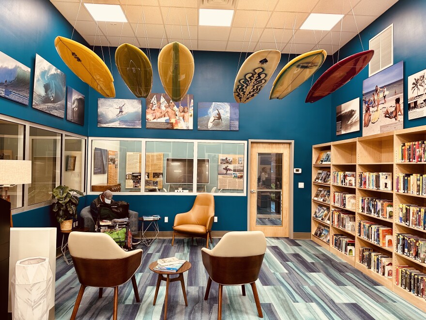 The Lantana Public Library, whose building initially served as a bank in the mid-1990s, features an exhibit about the history of surfing.