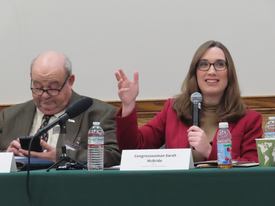 Congresswoman McBride addresses the 75 in attendance for her 2026 Ag Summit