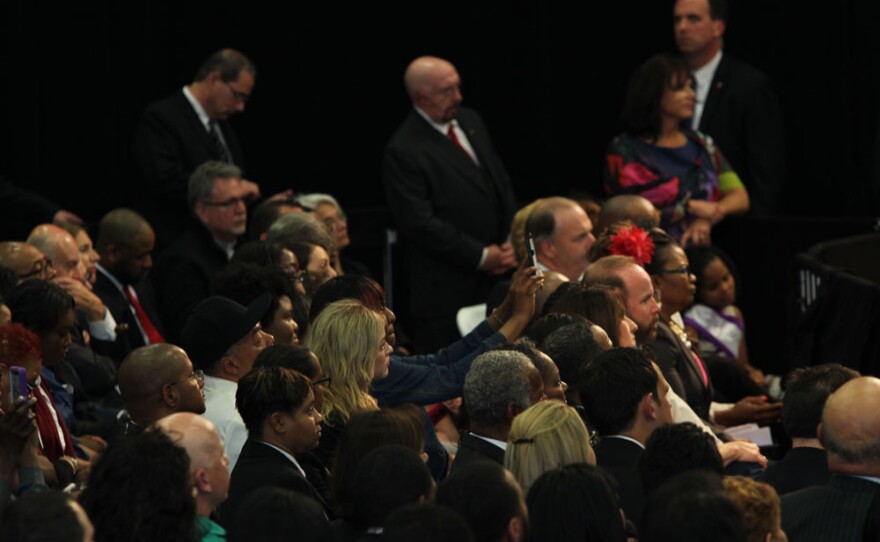 The crowd listens to President Obama speak in Flint, Michigan on May 4, 2016.