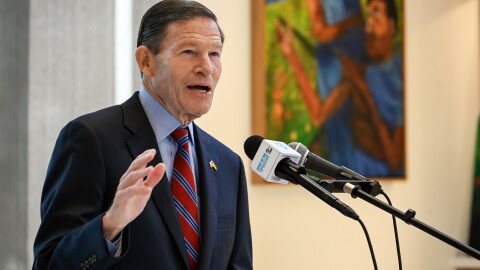 FILE: Sen. Richard Blumenthal delivers remarks at the unveiling of a new digital platform called KidSafeHQ, which has a list of FAQ's on learning and addressing the signs of child sexual exploitation, digital safety, and multilingual conversation guides among others, at the HMTX House in Norwalk on February 27, 2026.