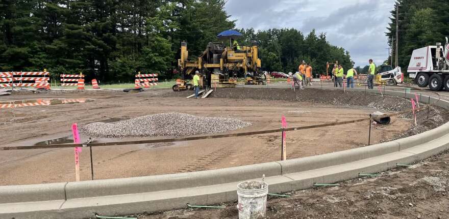 Roundabout under construction at intersection of Highway 8 and County Highway G