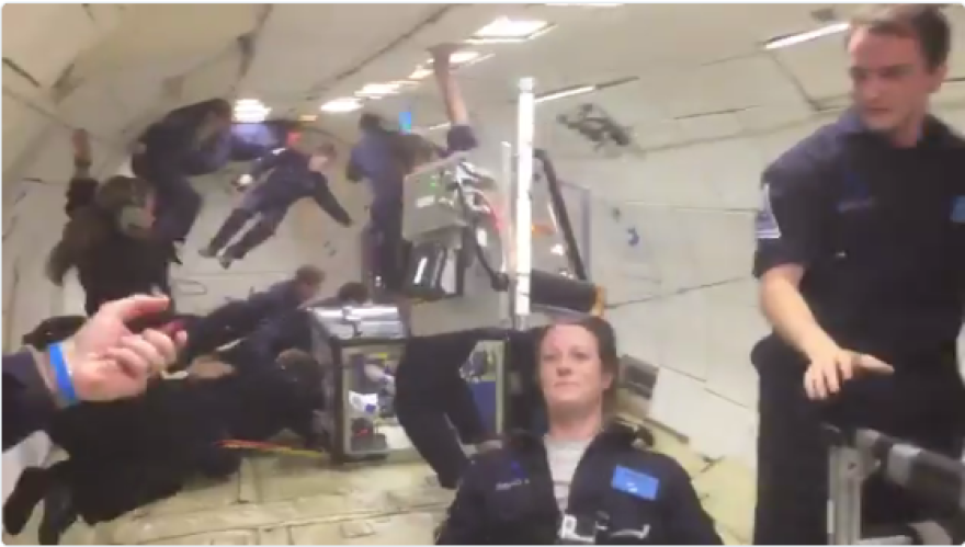 Dove observes the PRIME 4 experiment during a brief moment of micro gravity. Photo: ZeroG / Twitter 