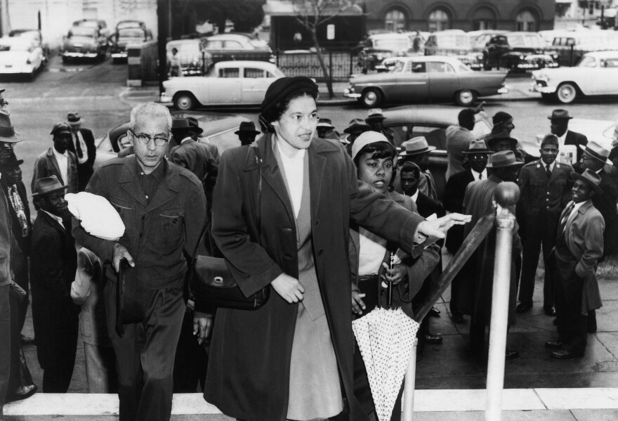 Rosa Parks' refusal to move to the back of a bus, touched off the Montgomery bus boycott and the beginning of the civil rights movement in Alabama. She was among some 100 people charged with violating segregation laws. (AP Photo)